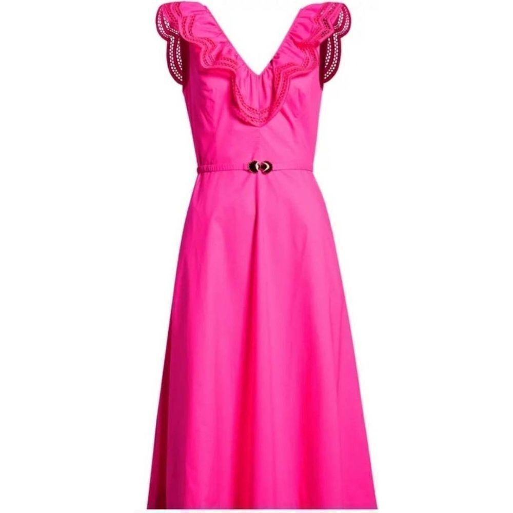 Lilly Pulitzer Carine Dress Berry Pink Ruffle Neckline Midi Length Size 00